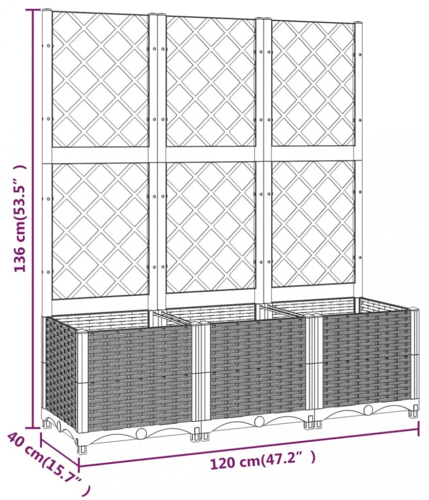 sötétszürke PP rácsos kerti ültetőláda 120 x 40 x 136 cm