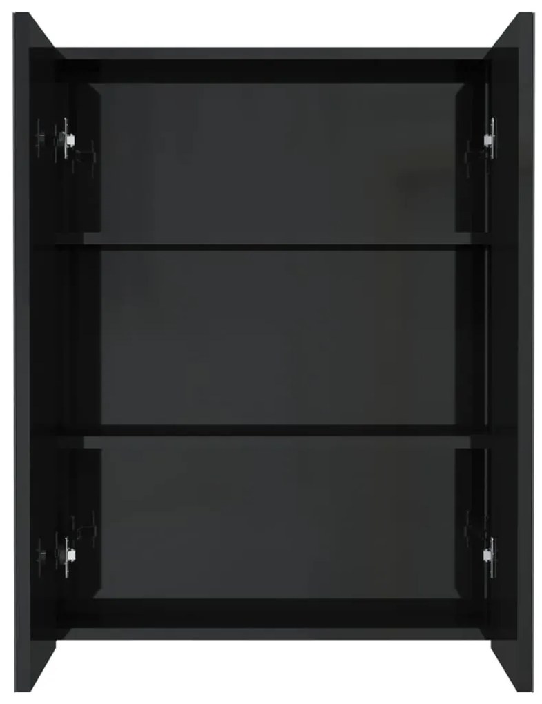 fényes fekete MDF tükrös fürdőszobaszekrény 60 x 15 x 75 cm