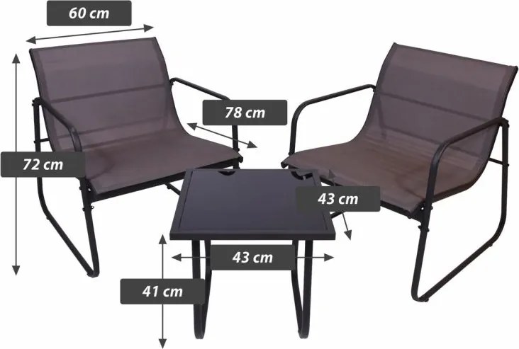 Kerti relax szett 2 szék asztal acél/textil összecsukható