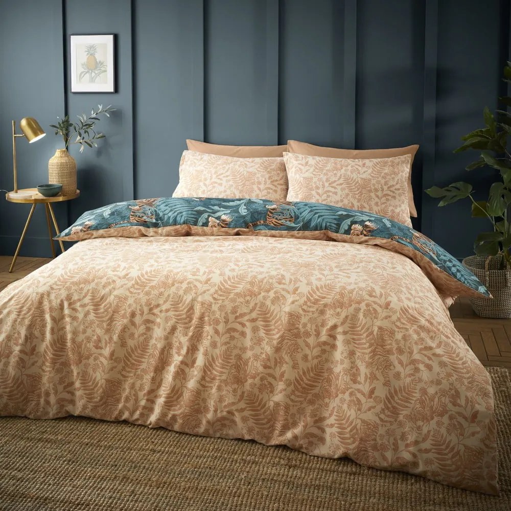 Zöld-barna kétszemélyes-hosszabbított ágyneműhuzat 230x220 cm Tropic Tiger Leaf – Catherine Lansfield