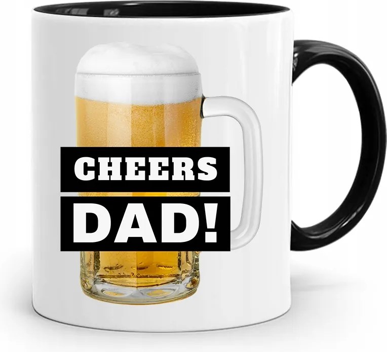 Fekete Bögre Apák Napi Ajándék Cheers Dad! fényképes nyomattal