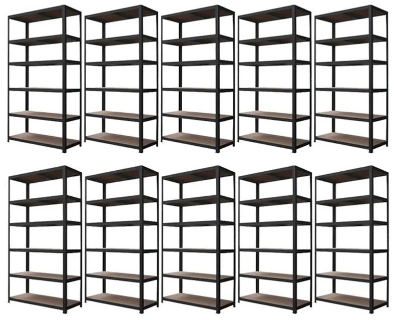 AKCIÓS CSOMAG, 10 DARAB Salgó polc 2400x1200x500 mm lakkozott 6 polcos, teherbírás 1050 kg - FEKETE