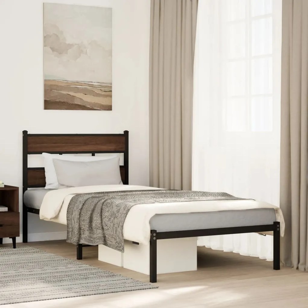 barna tölgy színű fejtámlás ágykeret matrac nélkül 100 x 200 cm