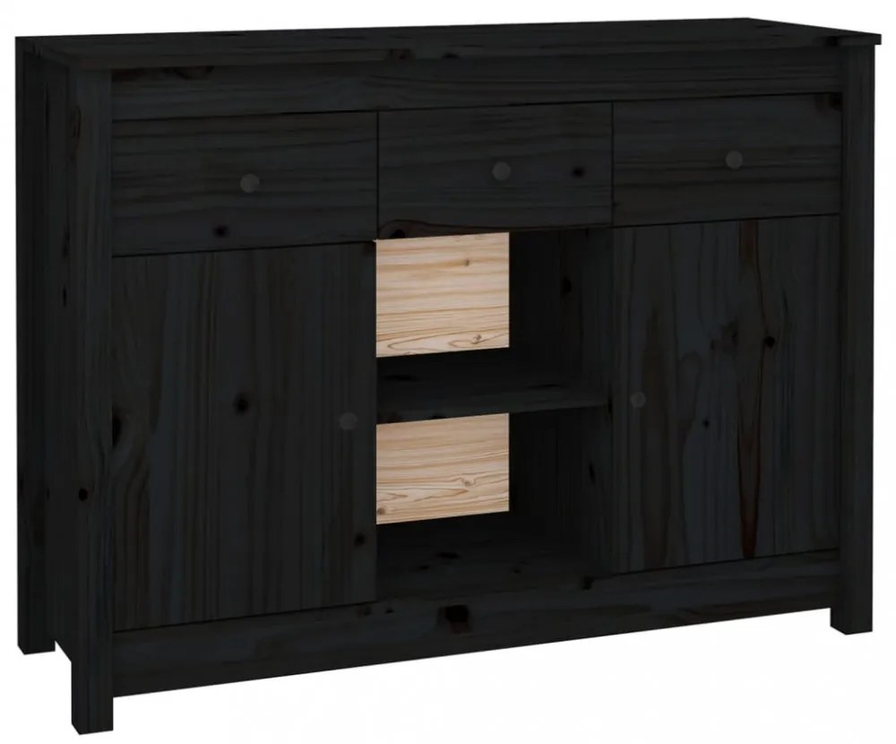 fekete tömör fenyőfa tálalószekrény 100x35x74,5 cm
