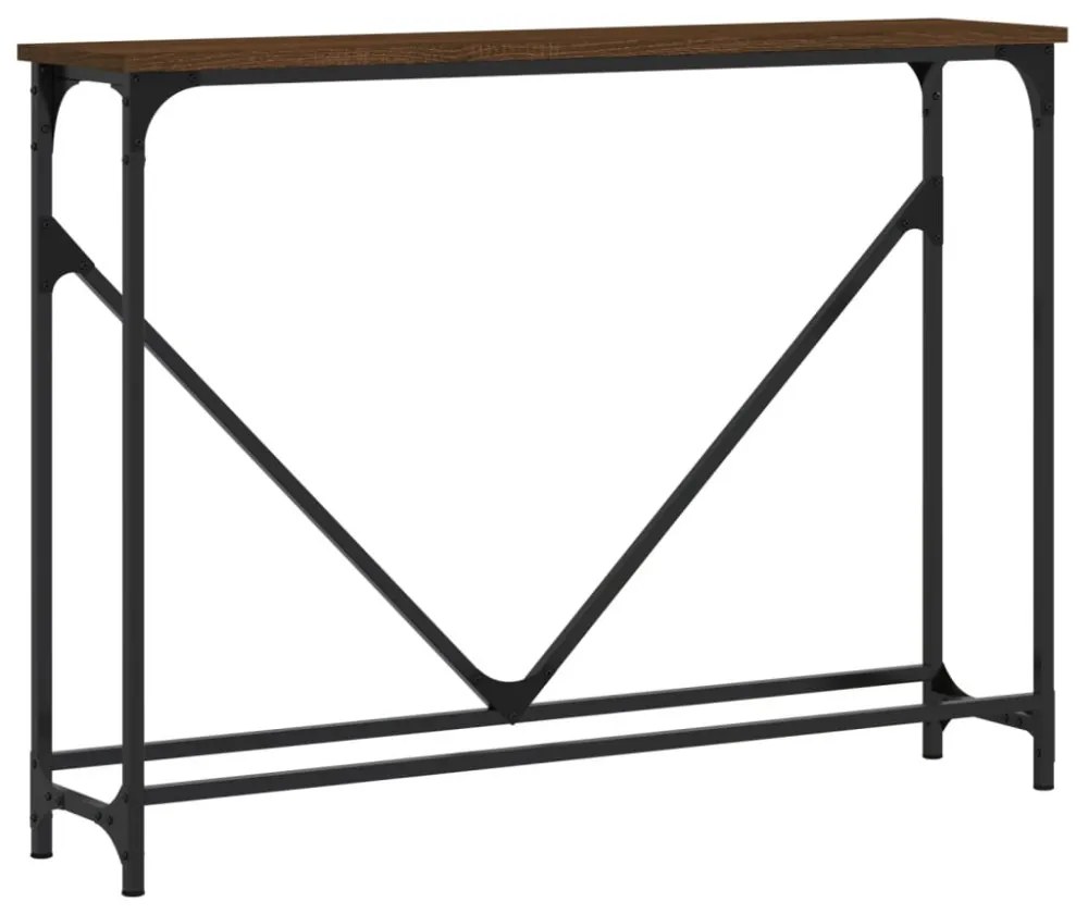 barna tölgyszínű szerelt fa tálalóasztal 102 x 22,5 x 75 cm