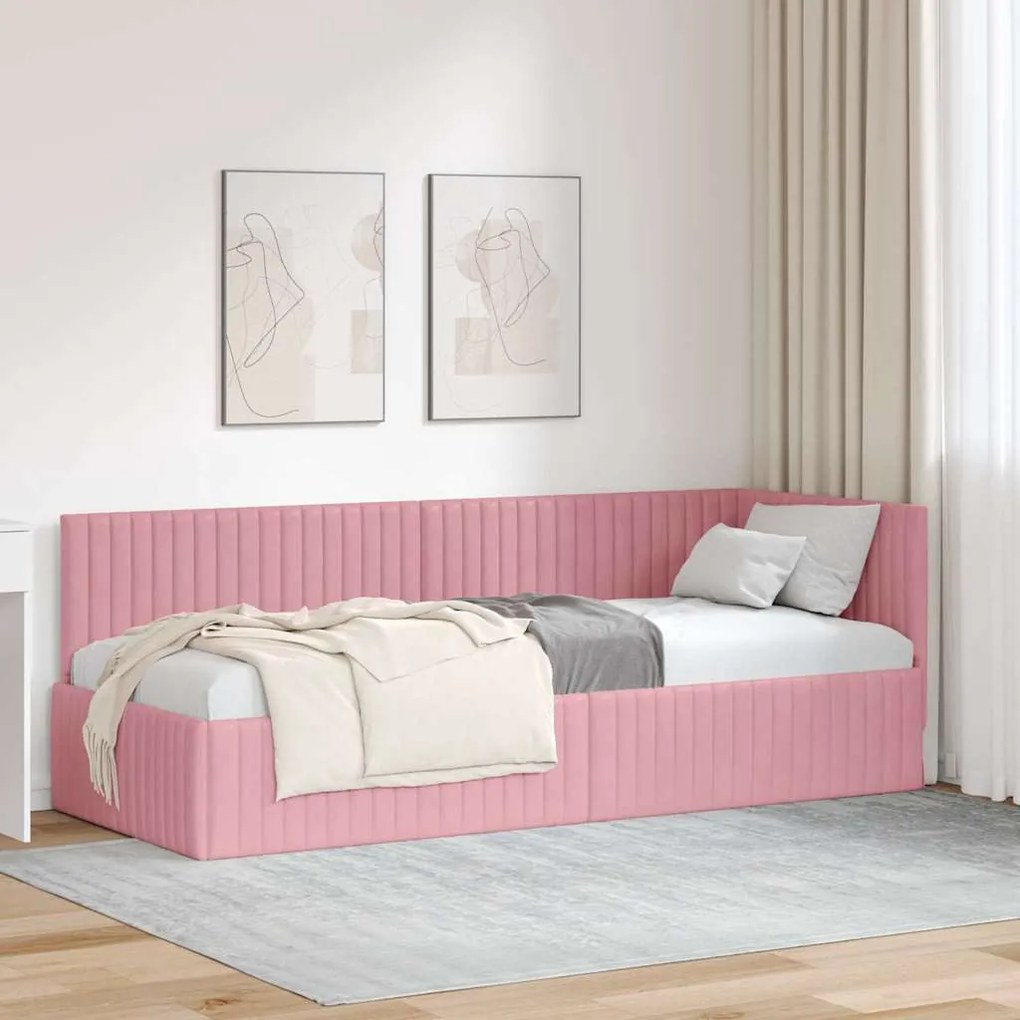 Sarokágy keret fejtámlával Rózsaszín 80 x 200 cm Bársony