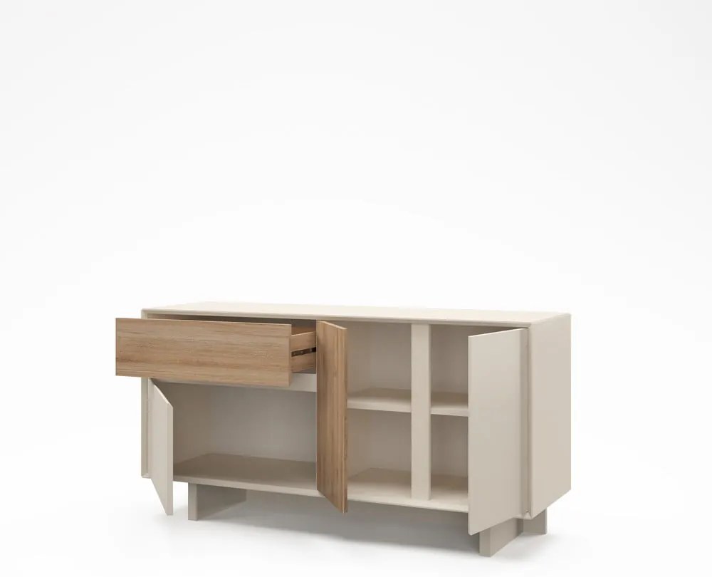 Bézs-natúr színű komód tölgyfa dekorral 146x76x45 cm Carpi – Marckeric