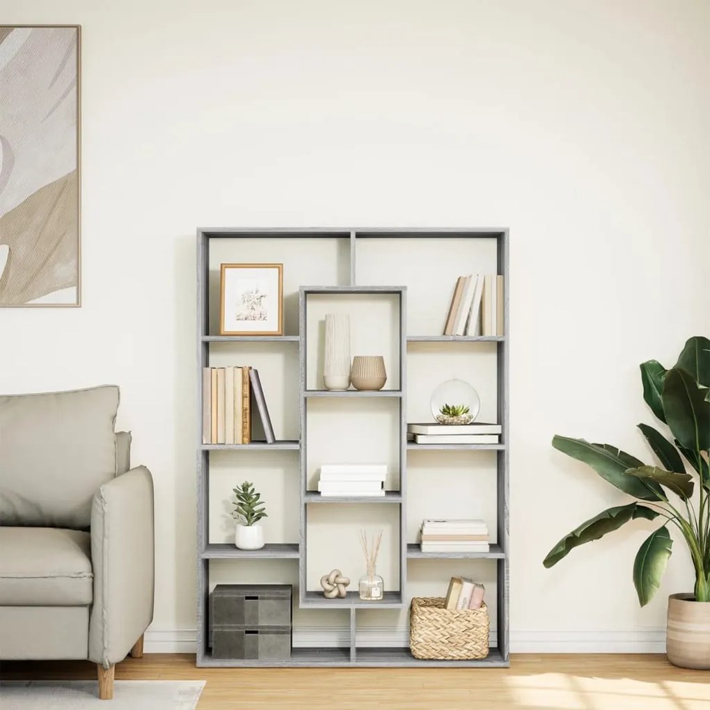 szürke sonoma színű szerelt fa könyvszekrény 102 x 29 x 143 cm