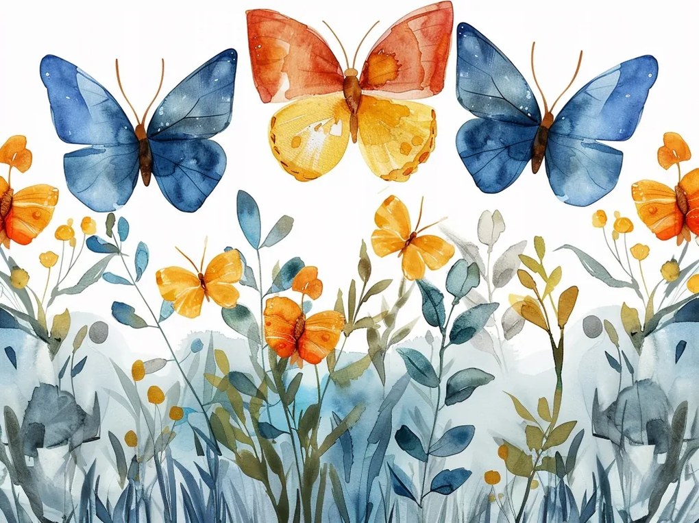 Vászonkép Canvas Akvarell Színes Pillangók Virágok 80x80