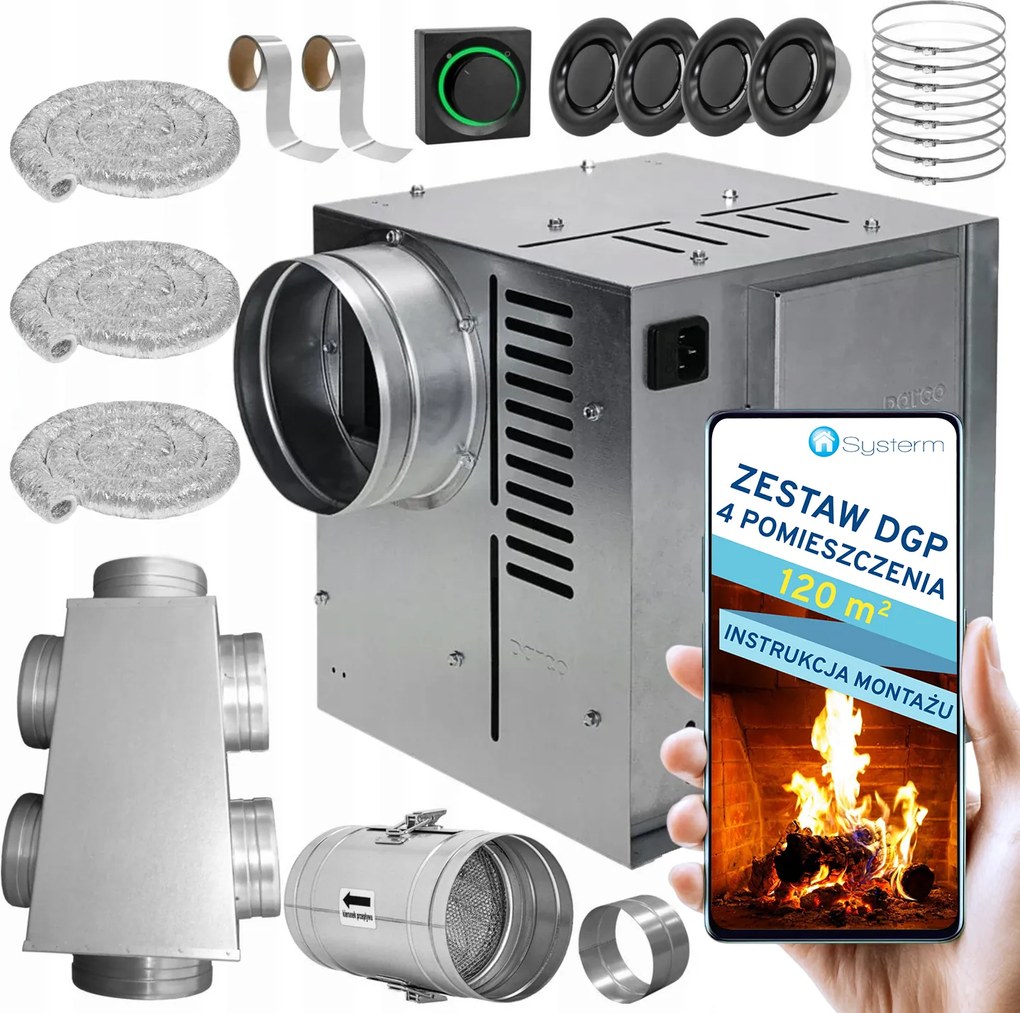 Kandalló Turbina Kandallóventilátor Szett Dgp 4 helyiség 120m2