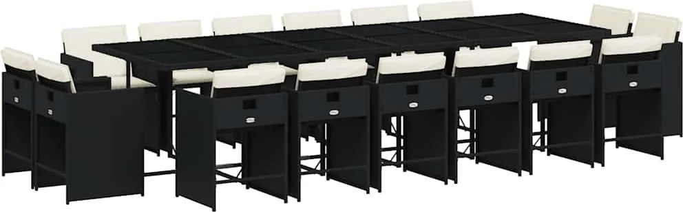 vidaXL 17 részes fekete polyrattan kerti étkezőgarnitúra párnákkal