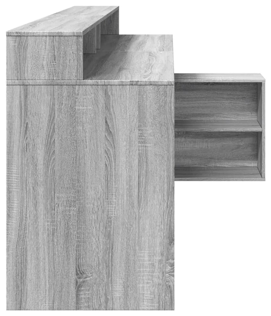 szürke sonoma színű szerelt fa LED-es íróasztal 200x104x91 cm