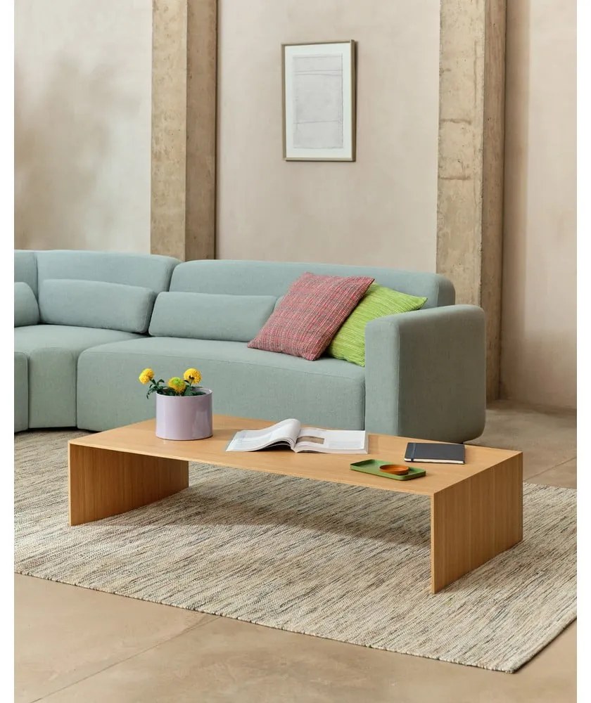 Világos natúr színű dohányzóasztal tölgyfa dekorral 70x140 cm Litto – Kave Home