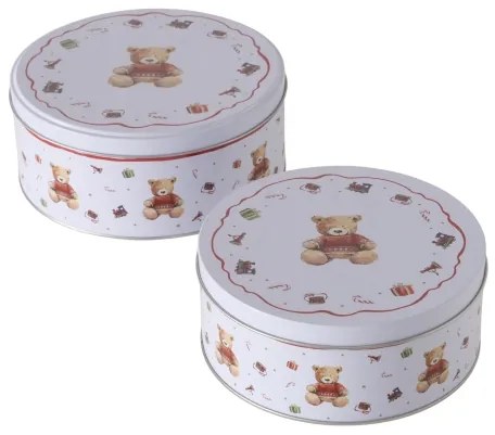 Karácsonyi kerek fémdoboz 2 db szett macis