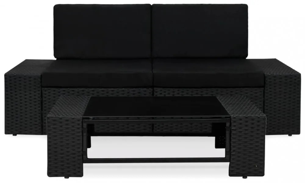 3 részes fekete polyrattan kerti ülőgarnitúra