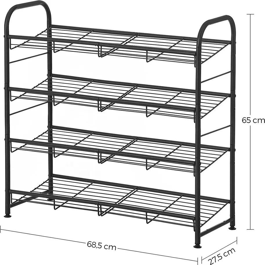 IRON cipőtartó állvány, 4 polcos, 68,5x27,5x65 cm, fekete SongmicsHome