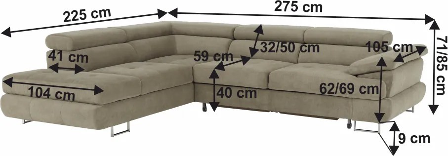 Ülőgarnitúra tárolóhellyel, világosbarna melír, szövet, balos, BUTON R