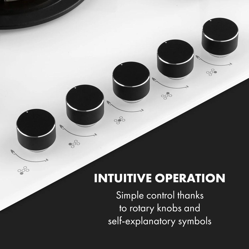 Klarstein Goldflame 5, gázfőzőlap, 5 sárgaréz égő, üvegkerámia