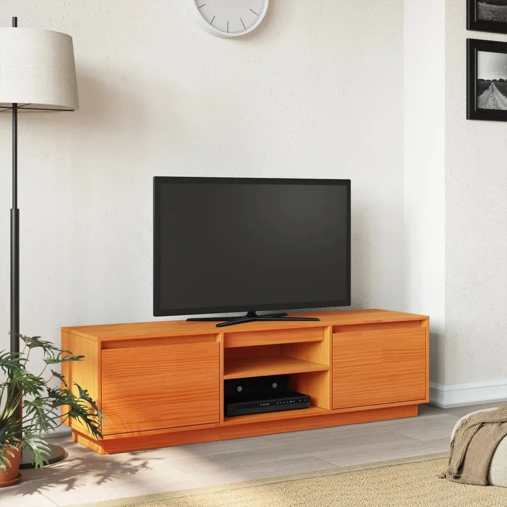 viaszbarna tömör fenyőfa TV-szekrény 140 x 35 x 40 cm
