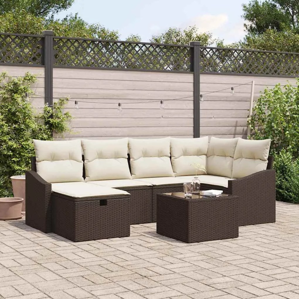 Kerti Kanapé Szett 7 pcs Barna 55 x 62 x 69 cm Poli rattan