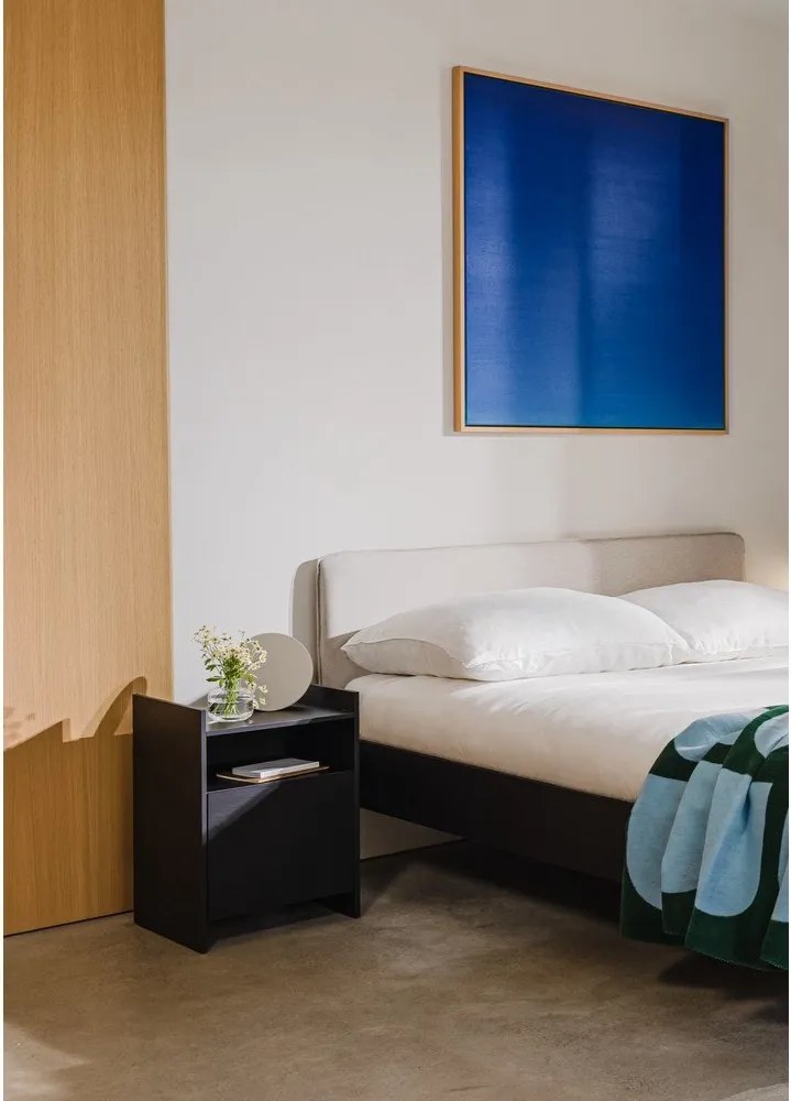 Fekete kárpitozott-forgácslemez franciaágy ágyráccsal 200x200 cm Streiko – noo.ma