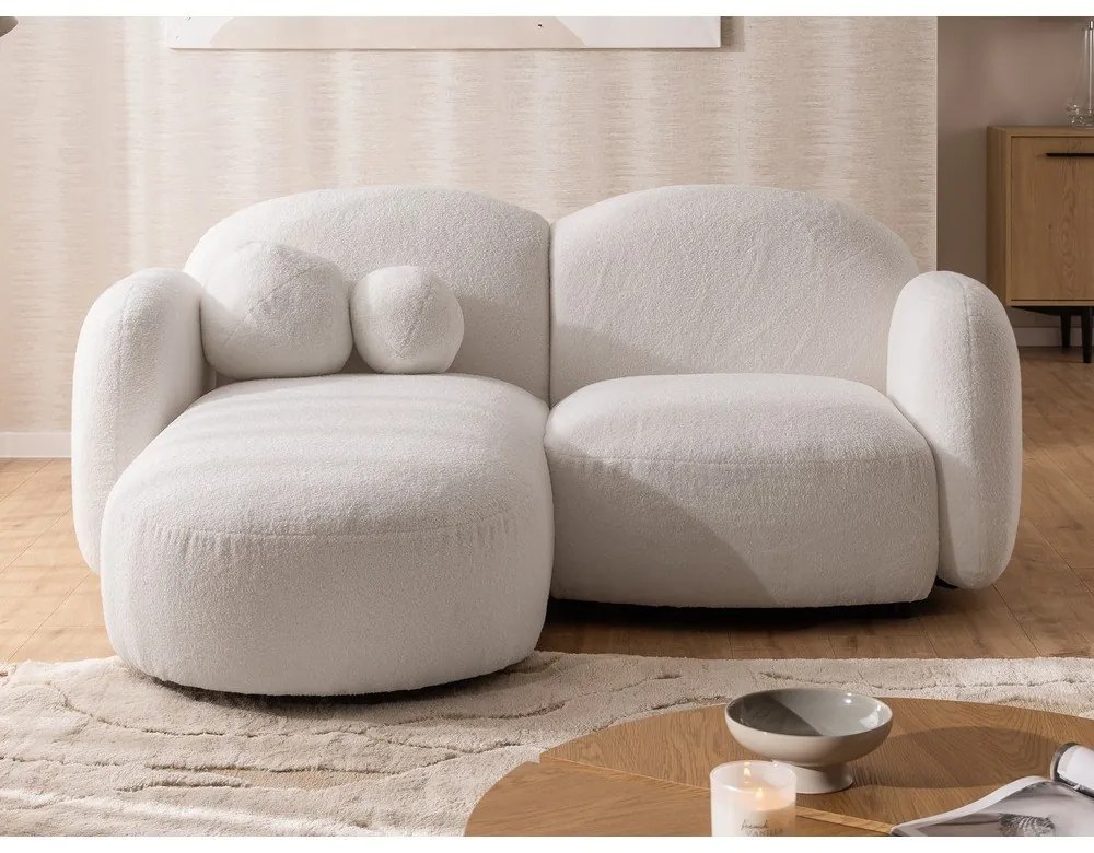 Krémszínű buklé sarokkanapé (bal oldali-heverő résszel) Orbit – Ropez