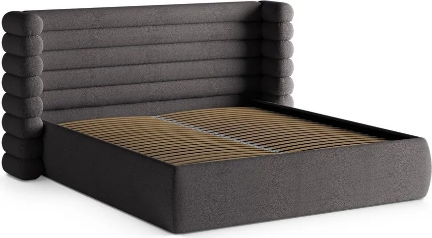 Sötétszürke kárpitozott ágyneműtartós franciaágy ágyráccsal 200x200 cm Mount – Micadoni