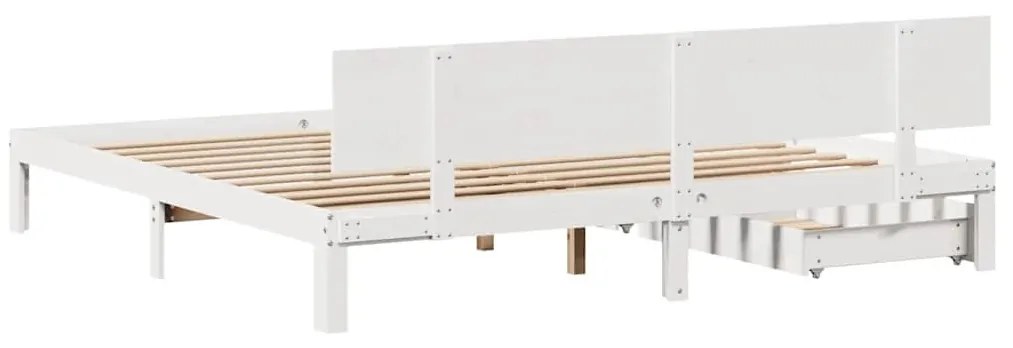 fehér tömör fenyőfa ágykeret fiókokkal 200 x 200 cm