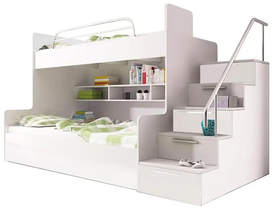 DARCY II COLOR emeletes ágy, balos létrával, fehér/magasfényű fehér
