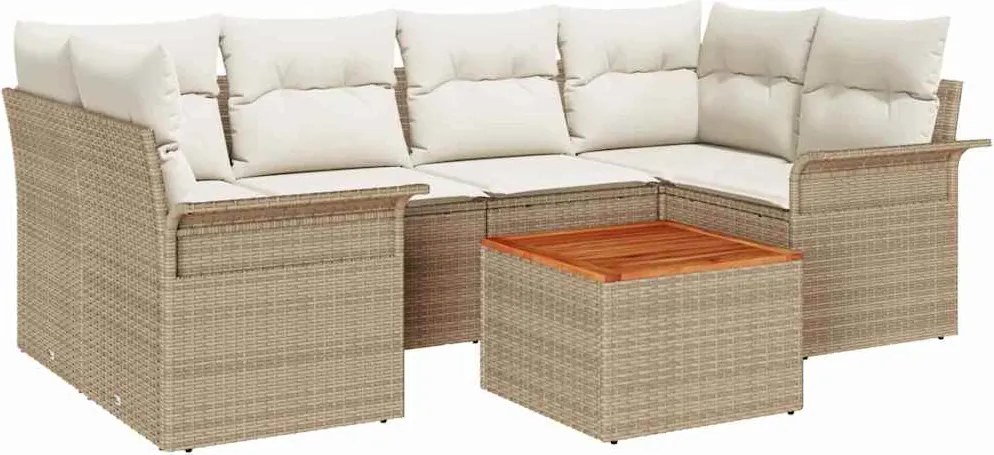 vidaXL Kerti Kanapé Szett tárolóval 7 pcs Beige és krém polirattan