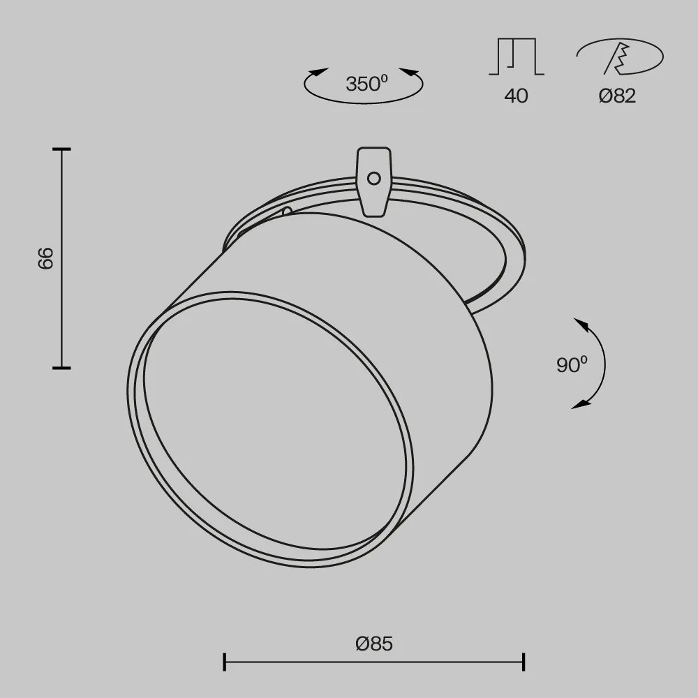 DL024-12W-DTW-BMG Onda Alumínium Süllyesztett Lámpa Fekete Színű LED 12 W 2200-4000 Kelvin 620 Lumen IP20