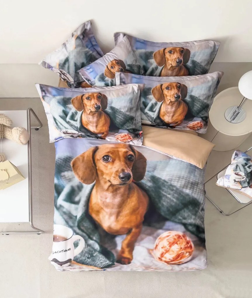 Jezsámen 3d ágyneműhuzat garnitúra kutya tacskó 7 részes pamut 140 x 200 cm