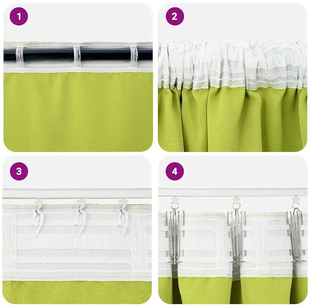 Függönyök függönyökkel 2 pcs Alma zöld 260x140cm Poliészter