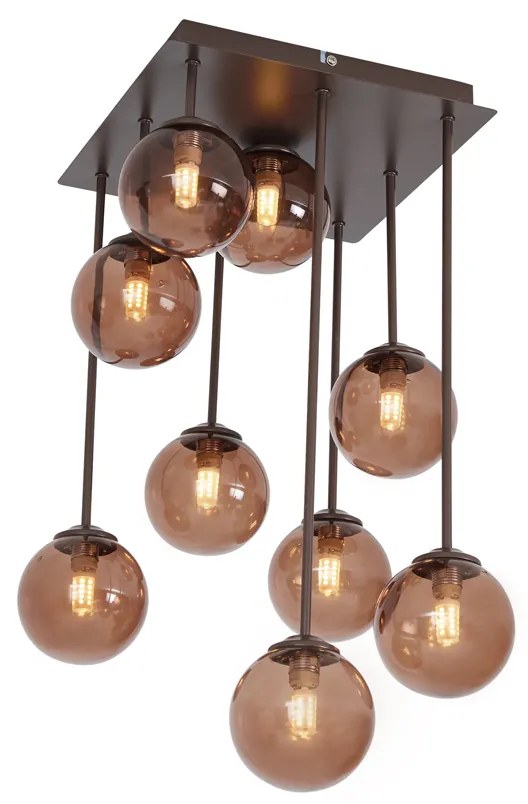 Design mennyezeti lámpa bronz színben, bronz üveggel, 9-es - Athén