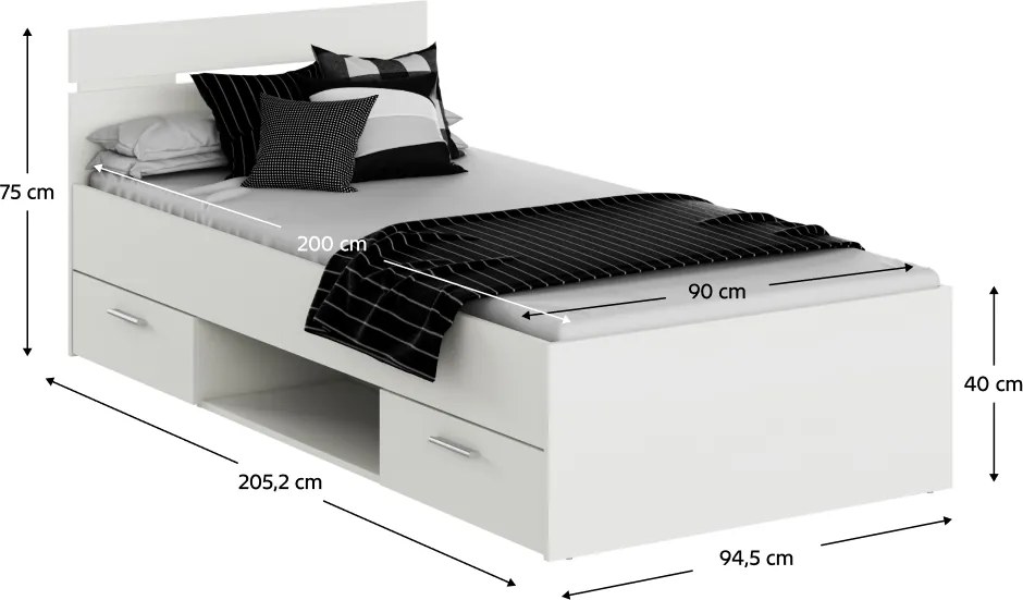 Ágykeret, 90x200, fehér, MICHIGAN NEW