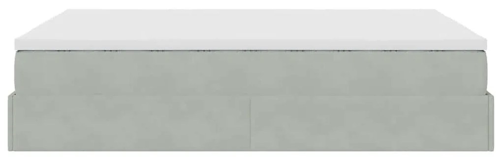 Ottomán ágykeret matraccal világosszürke 140x190 cm bársony