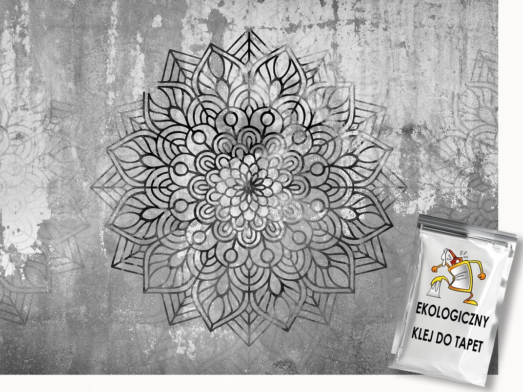 Fotótapéta Flizelina Fal Szürke Beton Mandala Harmónia Boho 200x140 ragasztó