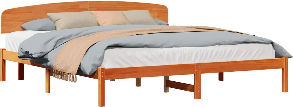 vidaXL Ágykeret fejtámlával Faggyú barna 200 x 200 cm Tömör fenyőfa