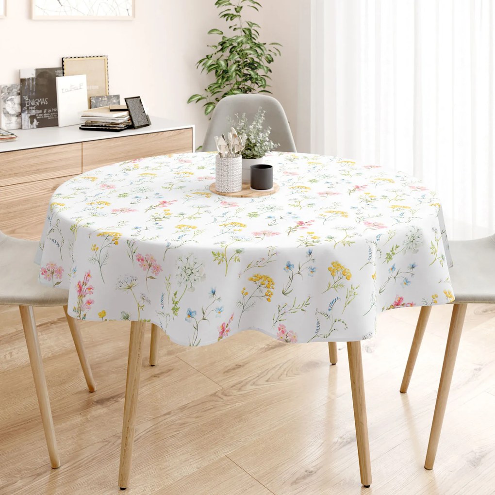 Goldea kör alkó pamut terítő deluxe - virágzó réti virágok Ø 100 cm