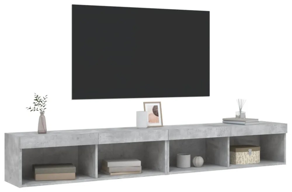 2 db betonszürke TV-szekrény LED-világítással 100x30x30 cm