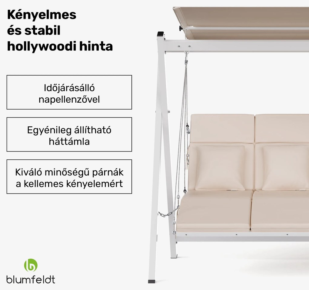 Blumfeldt FlexiSwing Hollywood hinta 3 személyes állítható háttámla + napellenző időjárásálló