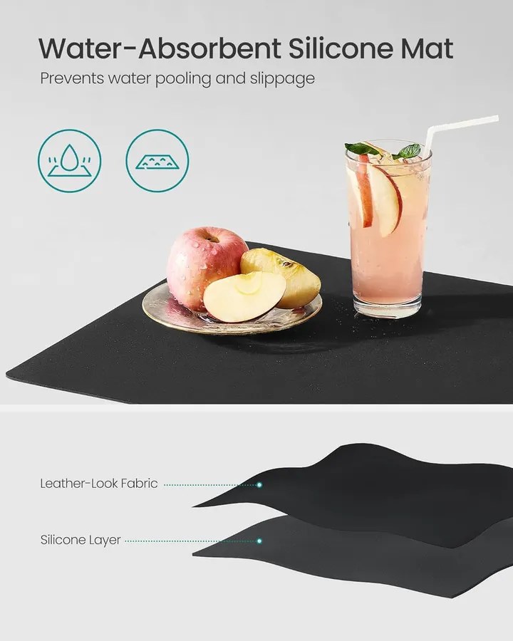 Edényszárító állvány, 360°-ban forgatható és kihúzható lefolyóval, fekete