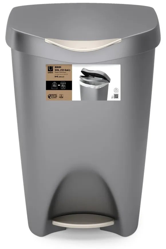 Szürke műanyag pedálos szemetes 50 l Brim – Umbra