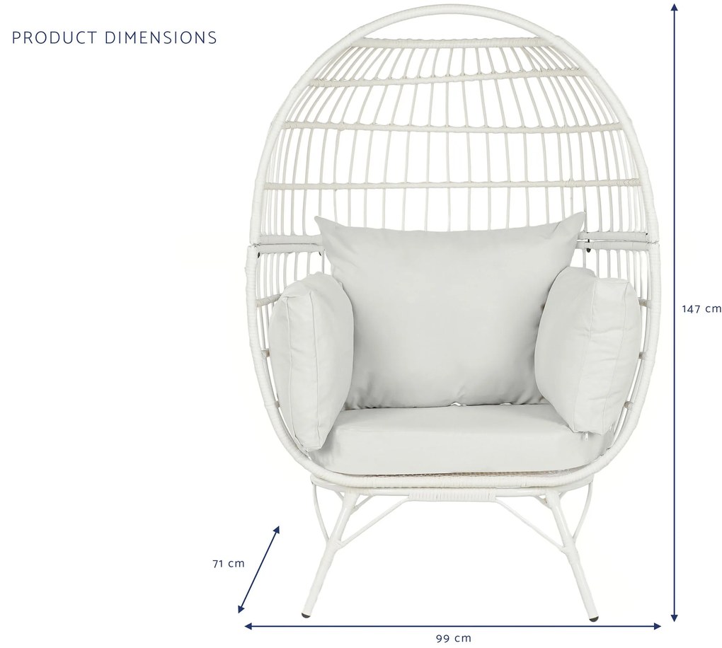 Polyrattan kerti nagy fotel párnákkal fehér 99x71x147 cm