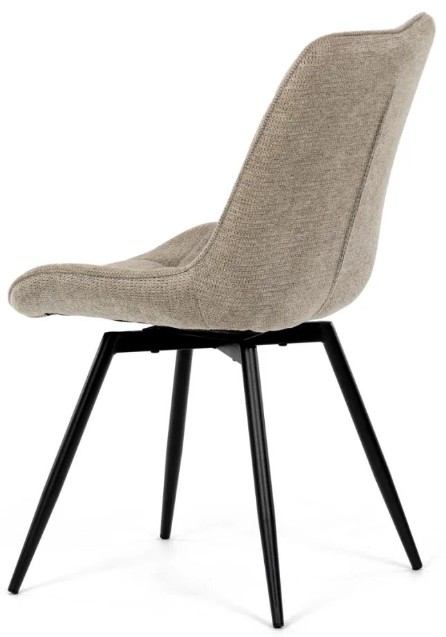 Scaun de sufragerie, tapițerie din material bej, picioare din metal negru, mecanism de rotire 90°/90° (stânga/dreapta) - funcție inversare