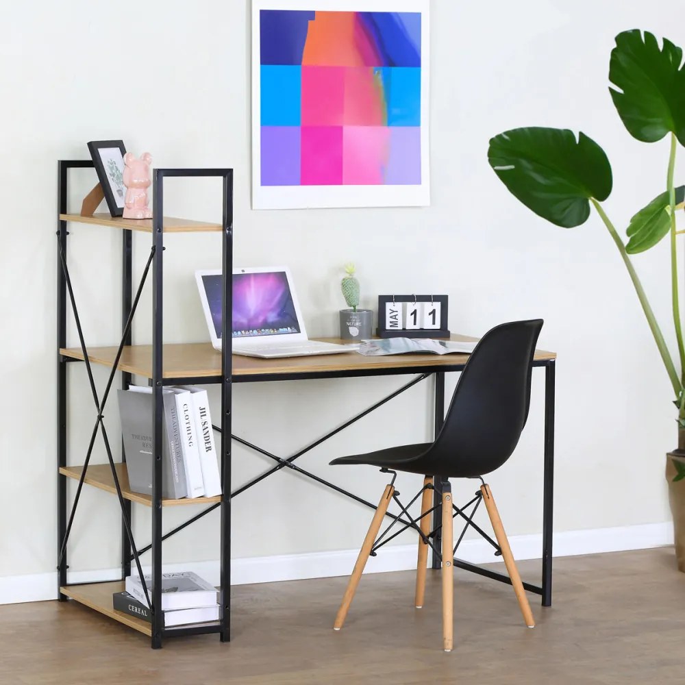 Birou cu rafturi, MDF, decor stejar, metal negru. GD-520 din Depozit