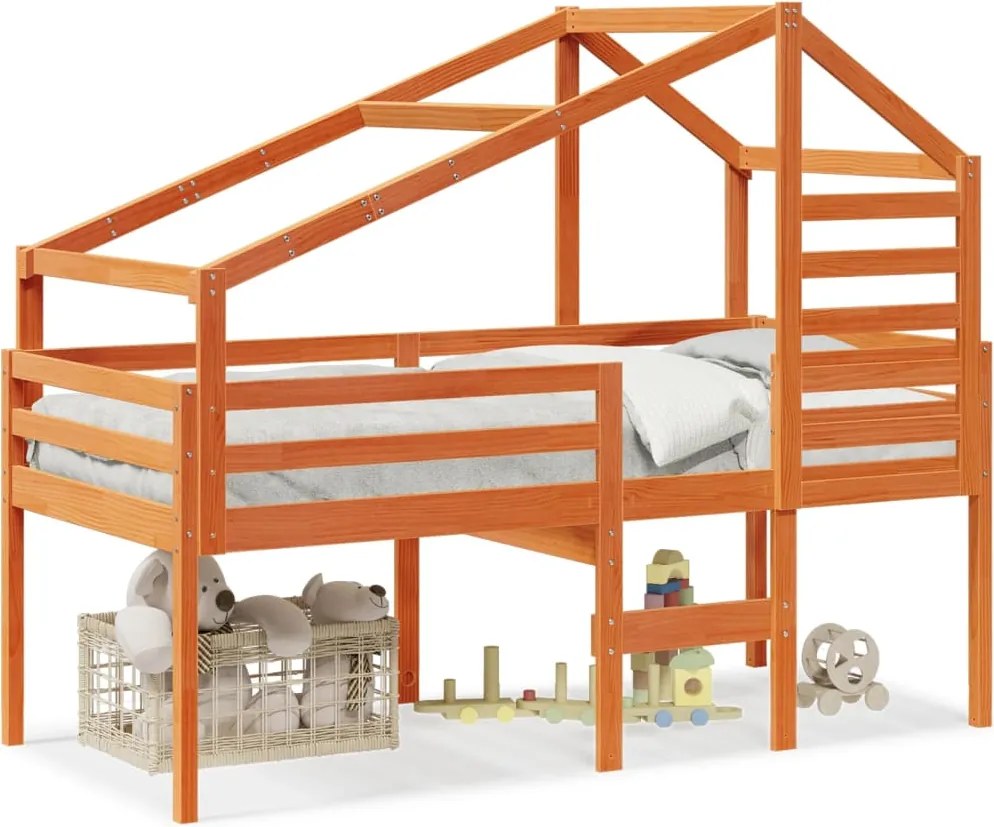 vidaXL viaszbarna tömör fenyőfa magasított ágy tetővel 80 x 200 cm