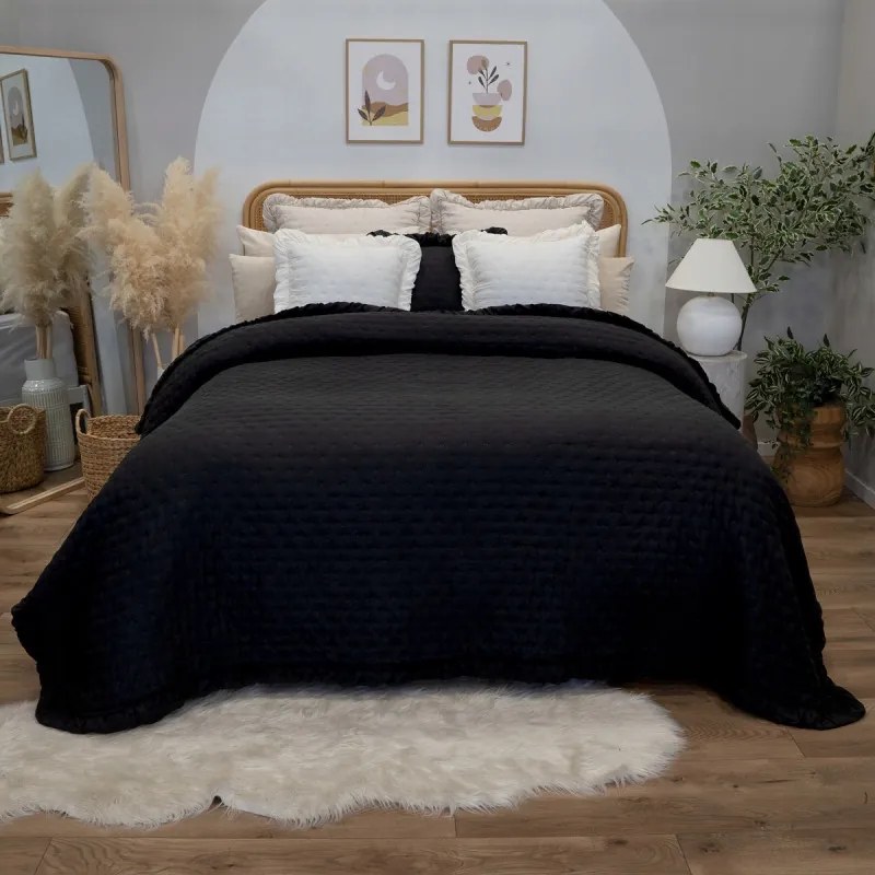 Celia steppelt dekor ágytakaró fodros fekete 220 x 240 [cm]