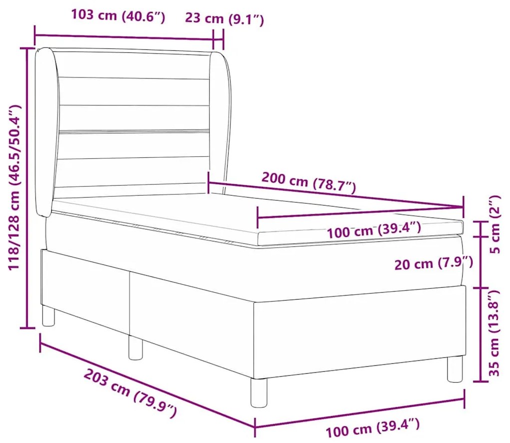 Boxspring ágy matraccal Sötétszürke 90x190 cm Szövet Fekete