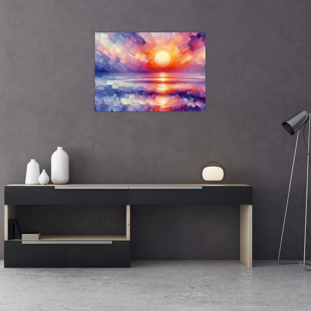 Üveg kép - Színes művészi naplemente (70x50 cm)